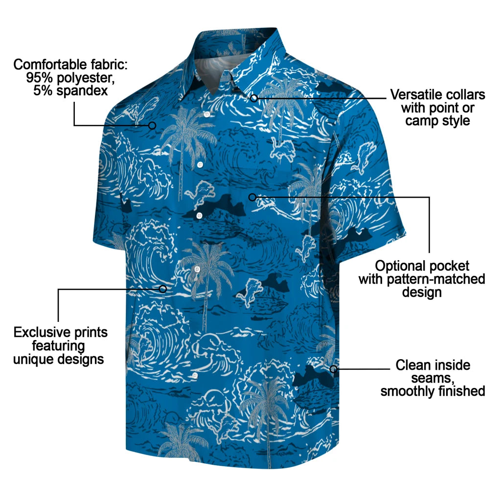 Detroit Lions Hawaiian Shirt - Wave Palm | Moonbestprint