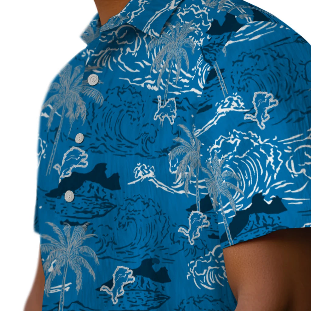 Detroit Lions Hawaiian Shirt - Wave Palm | Moonbestprint