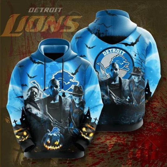 Detroit Lions Horror Halloween NFL 3D All Over Print Hoodie -Moonbestprint