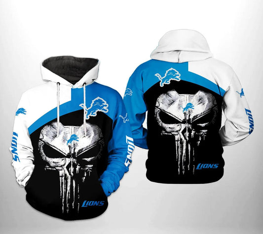 Detroit Lions NFL Skull Punisher NFL 3D All Over Print Hoodie -Moonbestprint