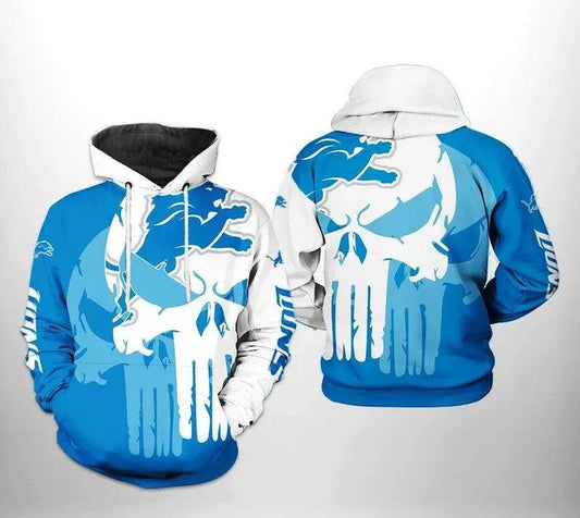 Detroit Lions Punisher Skull NFL 3D All Over Print Hoodie -Moonbestprint