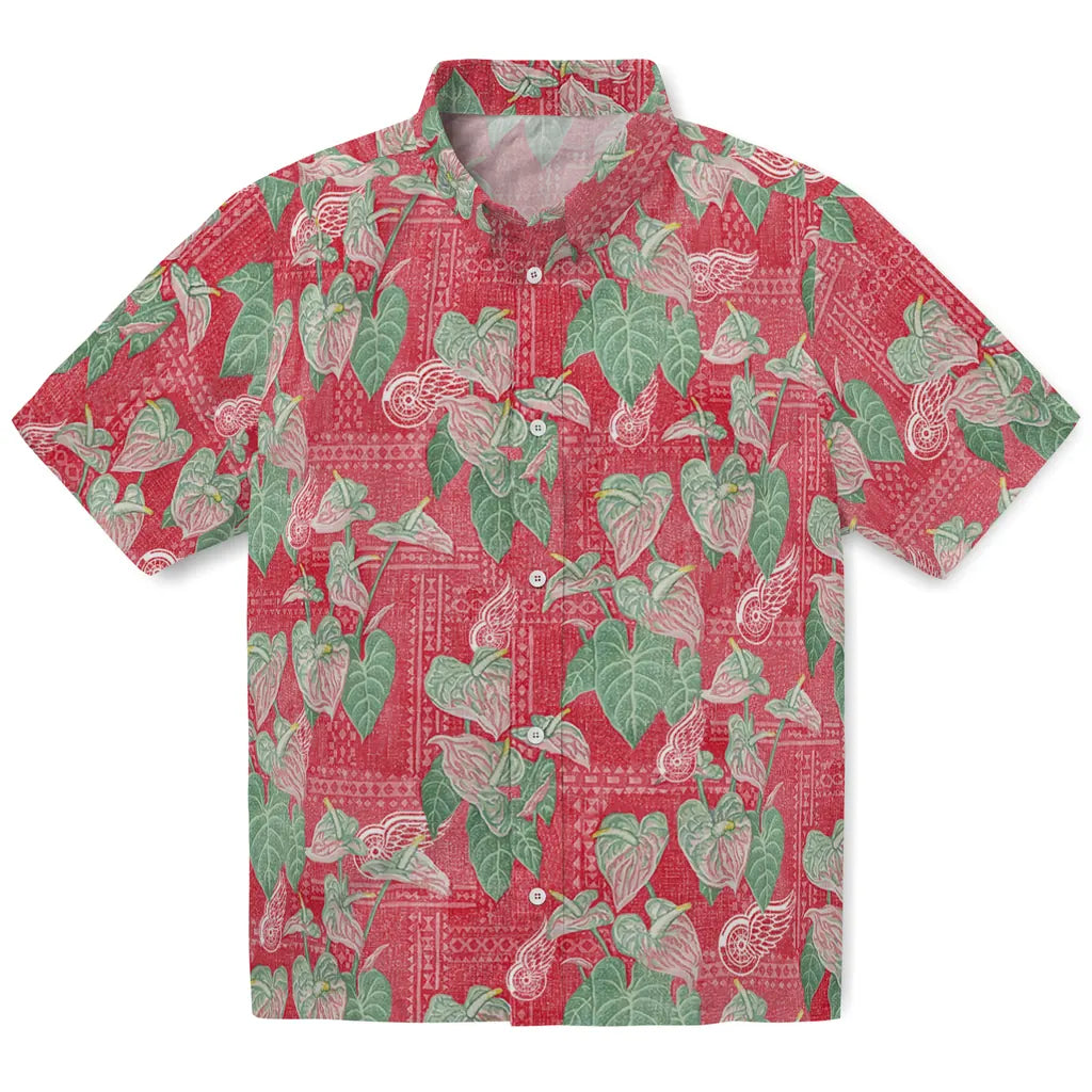 Detroit Red Wings Hawaiian Shirt - Anthurium Overlay | Moonbestprint