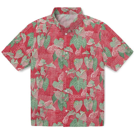 Detroit Red Wings Hawaiian Shirt - Anthurium Overlay | Moonbestprint