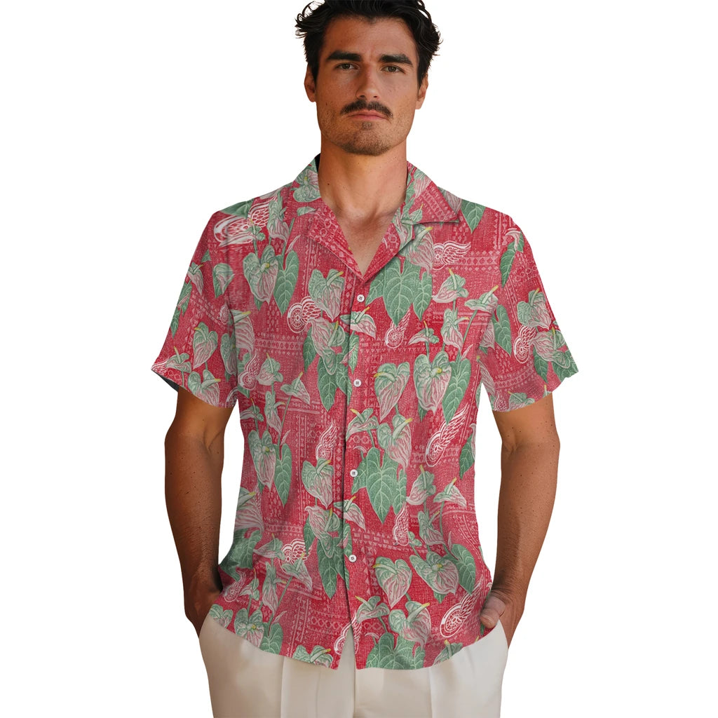 Detroit Red Wings Hawaiian Shirt - Anthurium Overlay | Moonbestprint