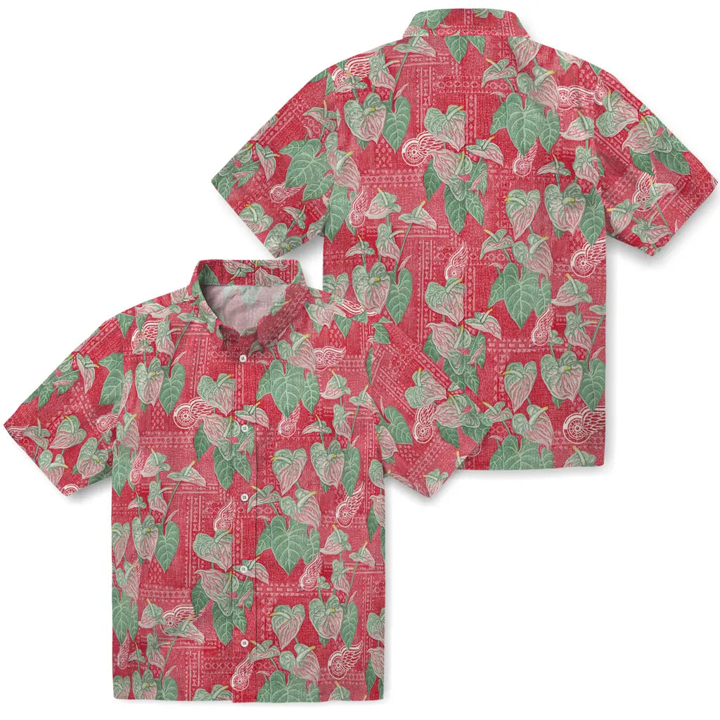 Detroit Red Wings Hawaiian Shirt - Anthurium Overlay | Moonbestprint