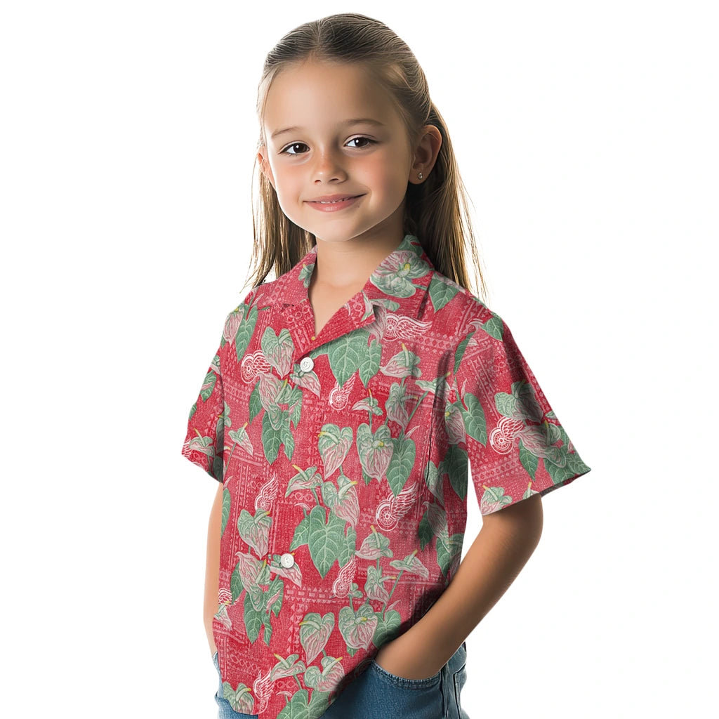 Detroit Red Wings Hawaiian Shirt - Anthurium Overlay | Moonbestprint