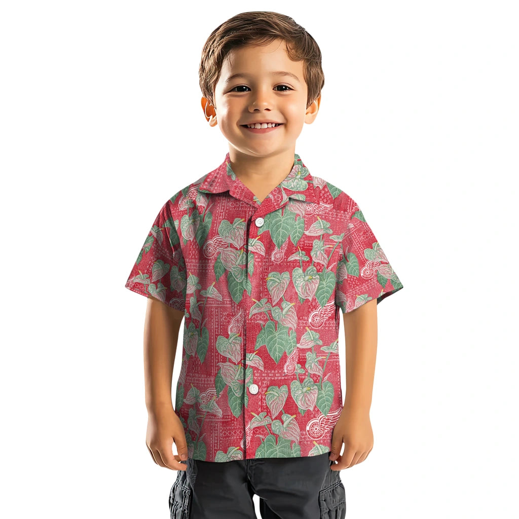 Detroit Red Wings Hawaiian Shirt - Anthurium Overlay | Moonbestprint