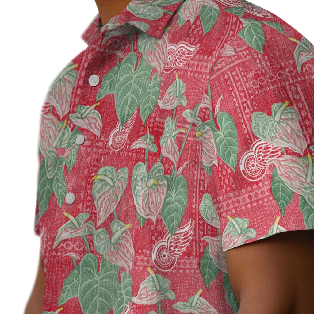 Detroit Red Wings Hawaiian Shirt - Anthurium Overlay | Moonbestprint