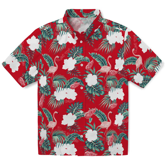 Detroit Red Wings Hawaiian Shirt - Flamingo and Hibiscus | Moonbestprint