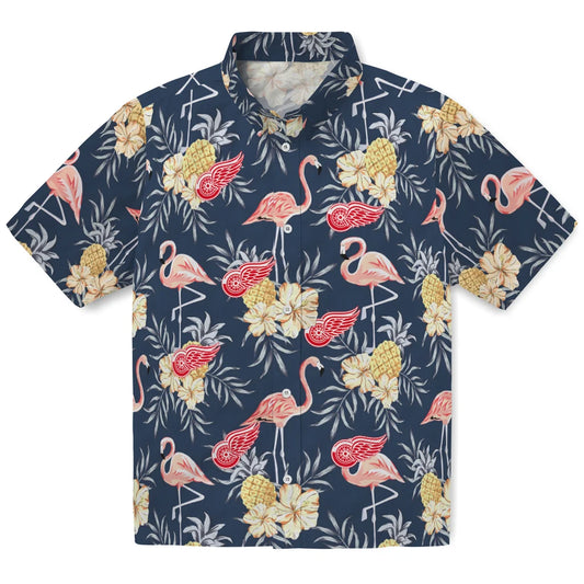 Detroit Red Wings Hawaiian Shirt - Flamingo Hibiscus | Moonbestprint