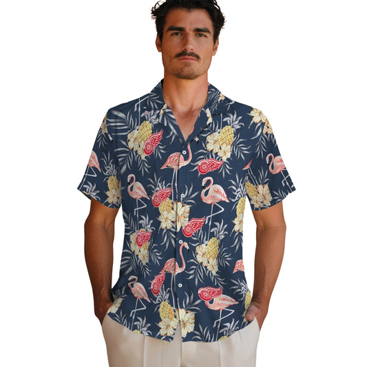 Detroit Red Wings Hawaiian Shirt - Flamingo Hibiscus | Moonbestprint