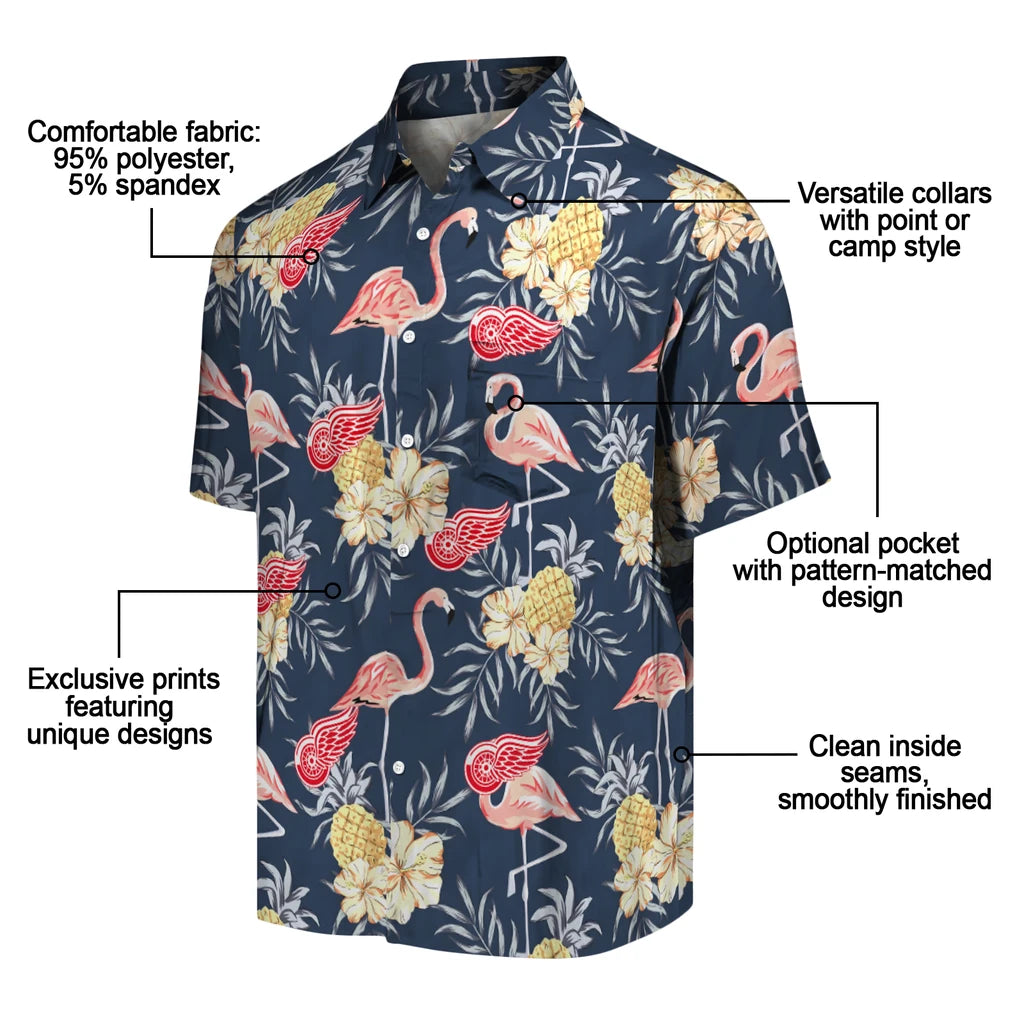 Detroit Red Wings Hawaiian Shirt - Flamingo Hibiscus | Moonbestprint