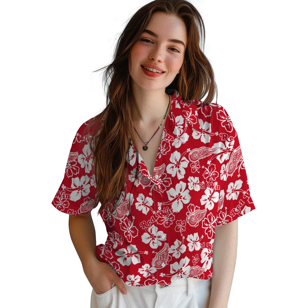 Detroit Wings Hibiscus Bloom Hawaiian Shirt – Moonbestprint