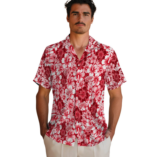 Detroit Red Wings Hawaiian Shirt - Hibiscus Blooms | Moonbestprint