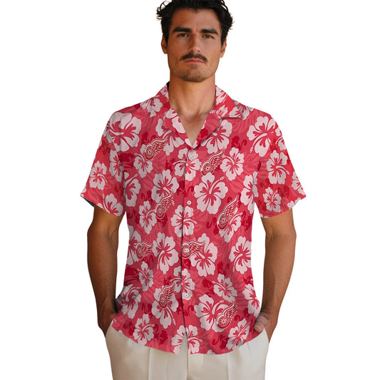 Detroit Red Wings Hawaiian Shirt - Hibiscus Cluster | Moonbestprint