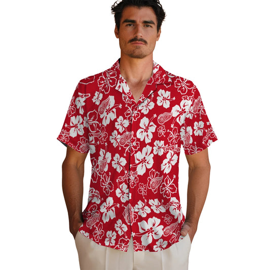 Detroit Red Wings Hawaiian Shirt - Hibiscus Flower Design | Moonbestprint