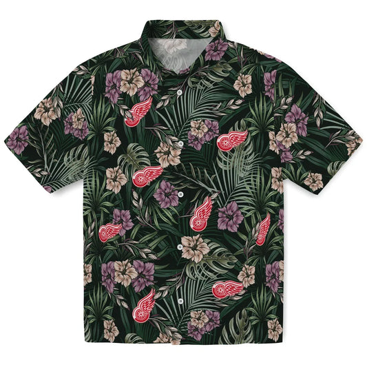 Detroit Red Wings Hawaiian Shirt - Hibiscus Leaves Pattern | Moonbestprint