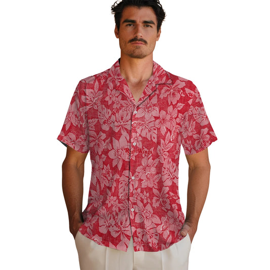 Detroit Red Wings Hawaiian Shirt - Hibiscus Oasis | Moonbestprint
