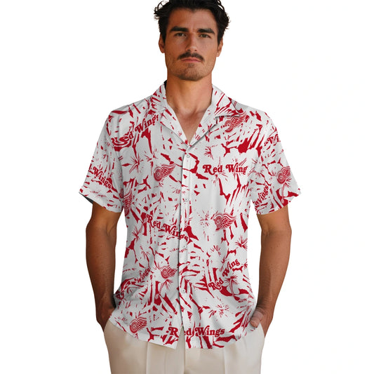Detroit Red Wings Hawaiian Shirt - Hibiscus Overlay | Moonbestprint