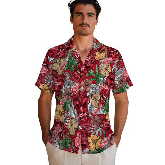 Detroit Red Wings Hawaiian Shirt - Hibiscus Tiki Jungle | Moonbestprint