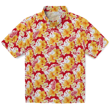 Detroit Red Wings Hawaiian Shirt - Hibiscus Tropics | Moonbestprint