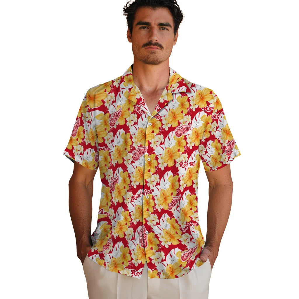Detroit Red Wings Hawaiian Shirt - Hibiscus Tropics | Moonbestprint