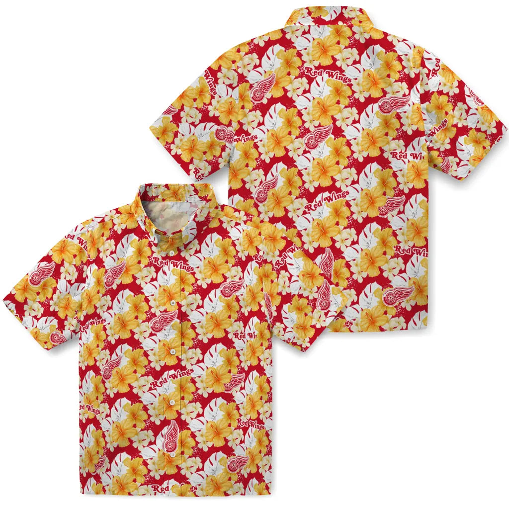 Detroit Red Wings Hawaiian Shirt - Hibiscus Tropics | Moonbestprint