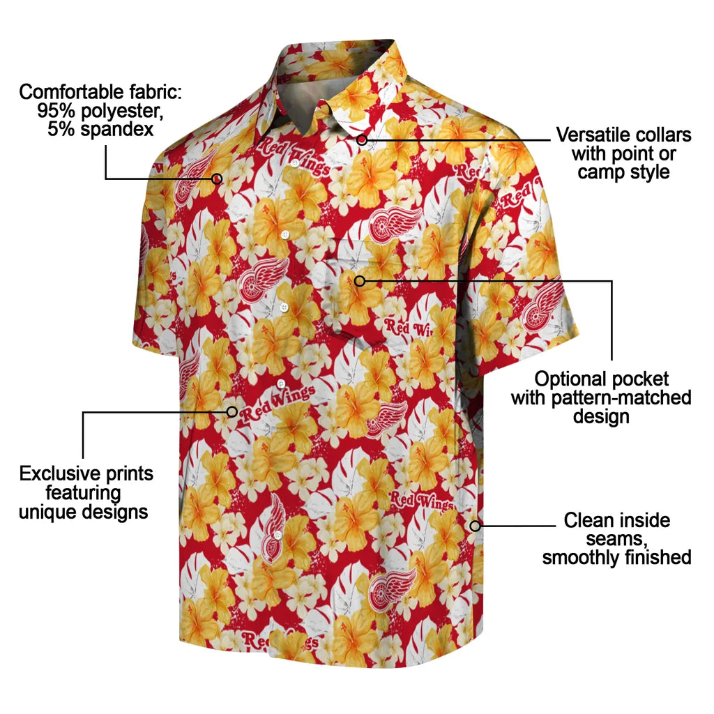 Detroit Red Wings Hawaiian Shirt - Hibiscus Tropics | Moonbestprint