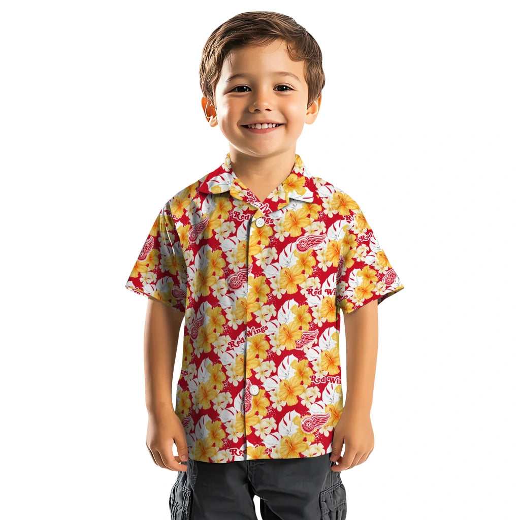 Detroit Red Wings Hawaiian Shirt - Hibiscus Tropics | Moonbestprint