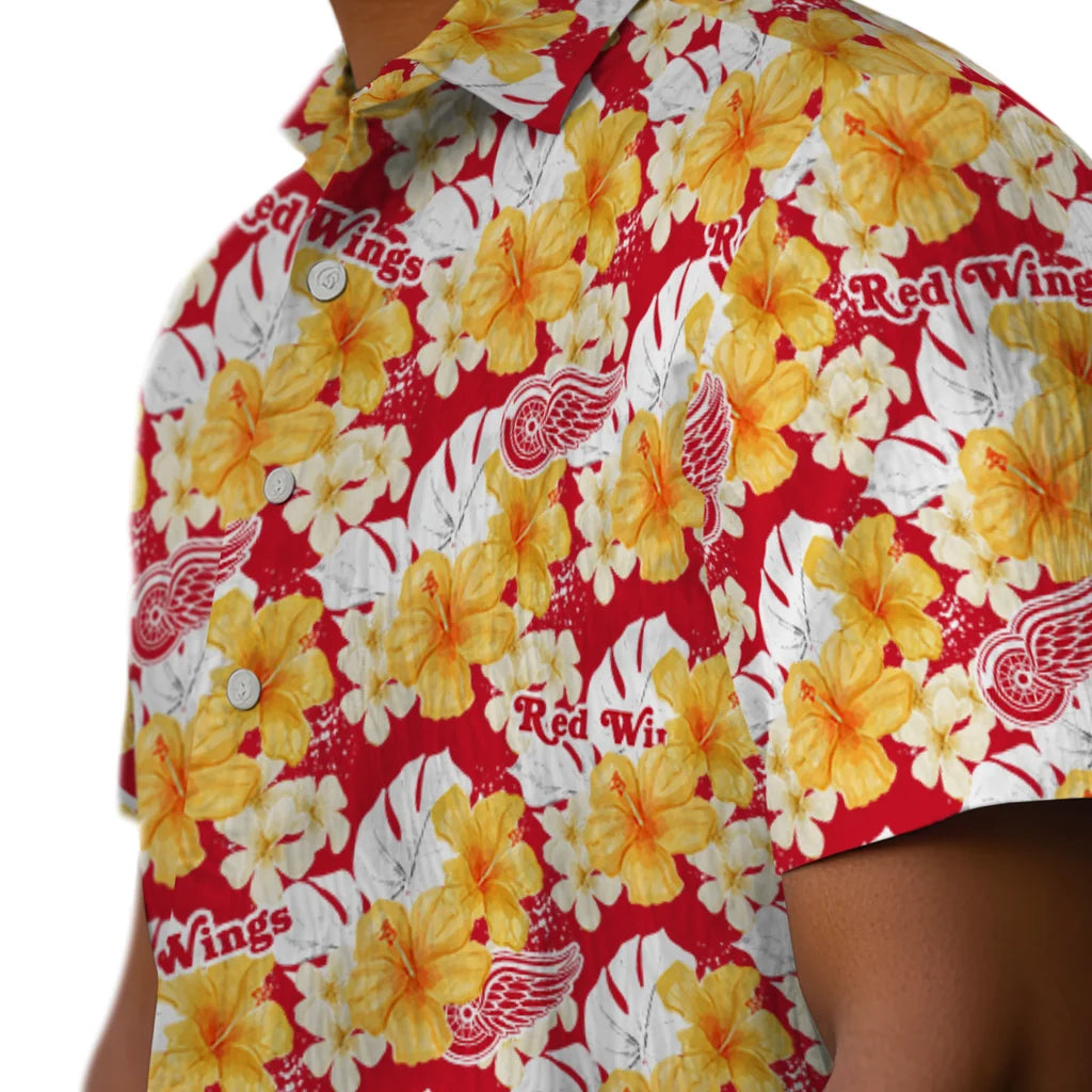 Detroit Red Wings Hawaiian Shirt - Hibiscus Tropics | Moonbestprint