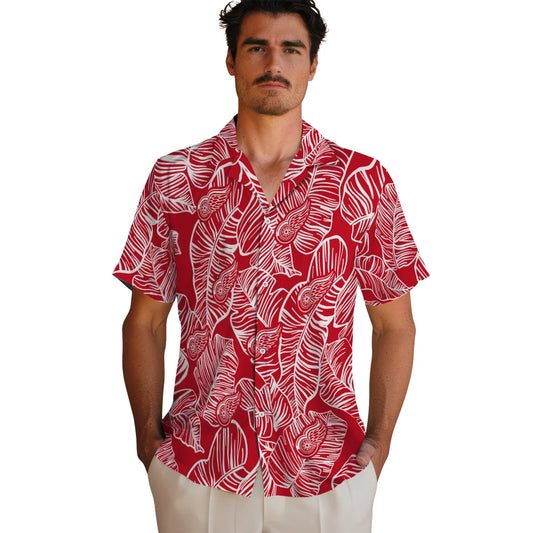 Detroit Red Wings Hawaiian Shirt - Leaf Outline | Moonbestprint