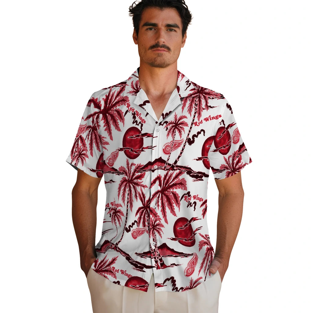 Detroit Red Wings Hawaiian Shirt - Palm Sunset | Moonbestprint