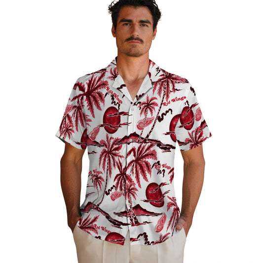 Detroit Red Wings Hawaiian Shirt - Palm Sunset | Moonbestprint