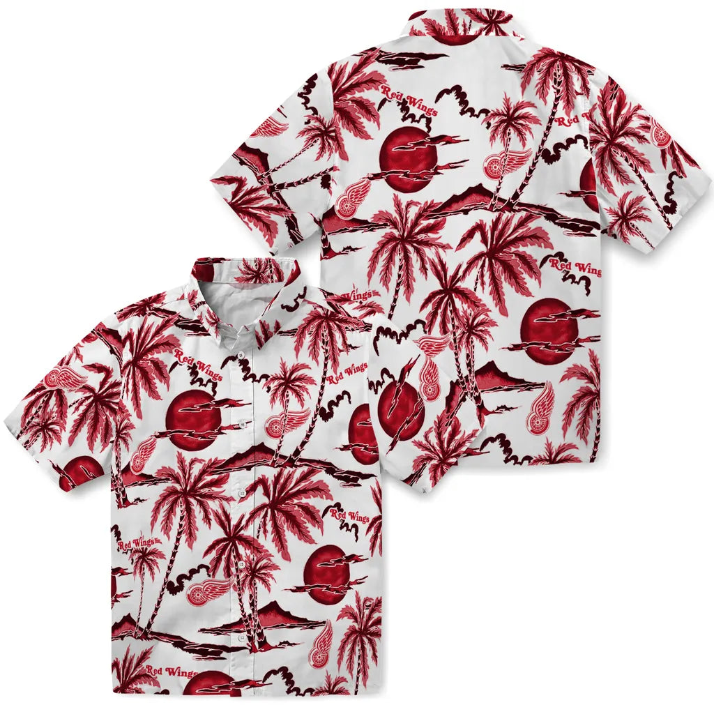 Detroit Red Wings Hawaiian Shirt - Palm Sunset | Moonbestprint