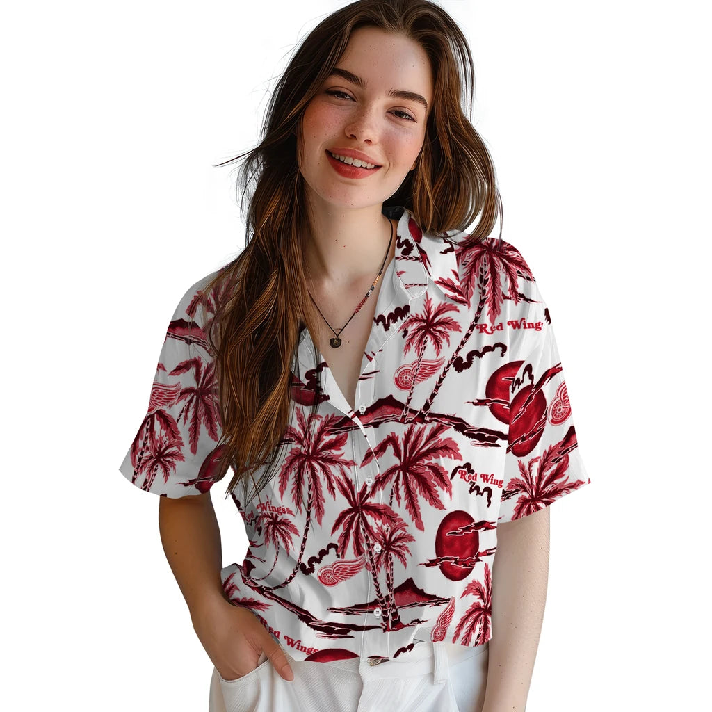 Detroit Red Wings Hawaiian Shirt - Palm Sunset | Moonbestprint