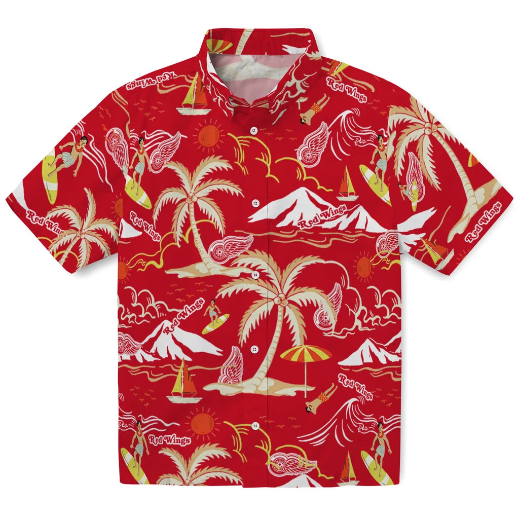 Detroit Red Wings Hawaiian Shirt - Palm Tree Island | Moonbestprint