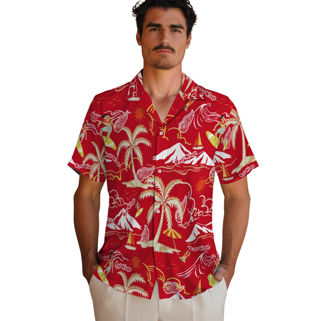 Detroit Red Wings Hawaiian Shirt - Palm Tree Island | Moonbestprint