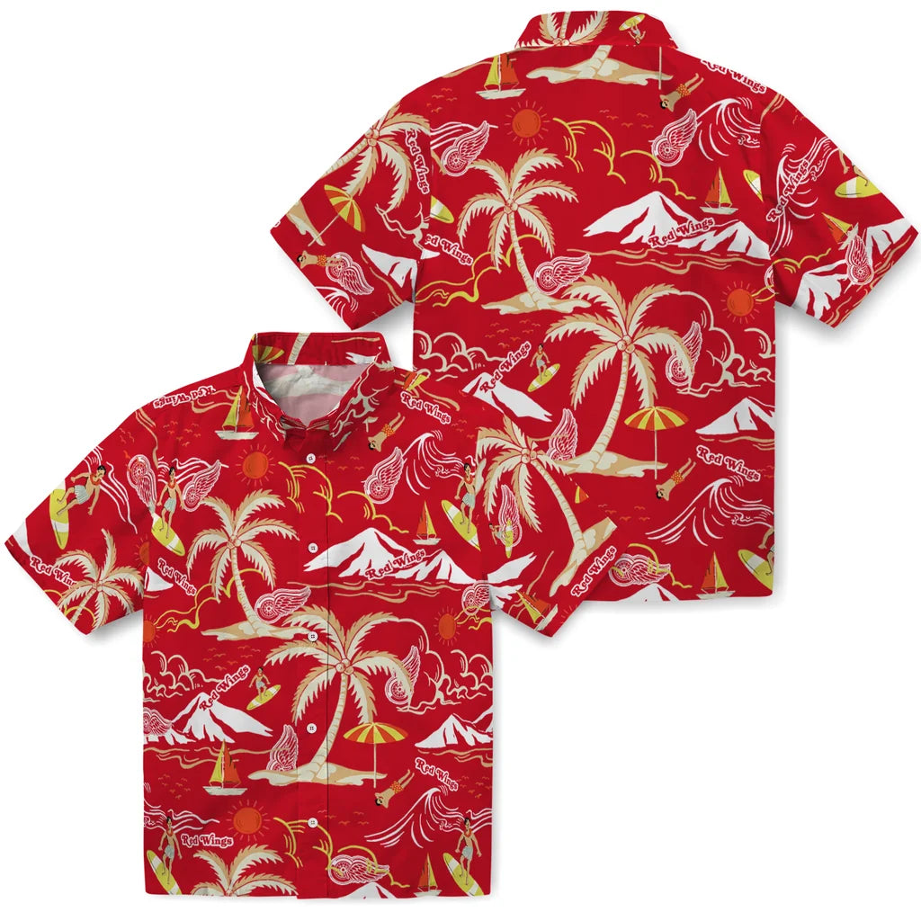 Detroit Red Wings Hawaiian Shirt - Palm Tree Island | Moonbestprint