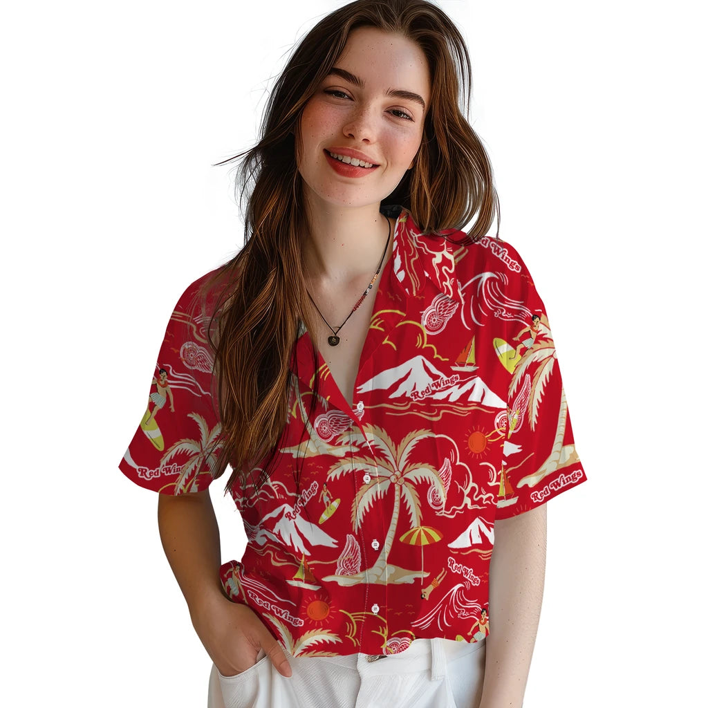 Detroit Red Wings Hawaiian Shirt - Palm Tree Island | Moonbestprint