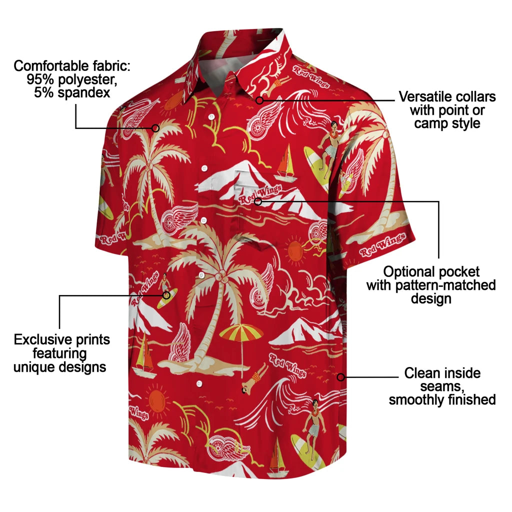 Detroit Red Wings Hawaiian Shirt - Palm Tree Island | Moonbestprint