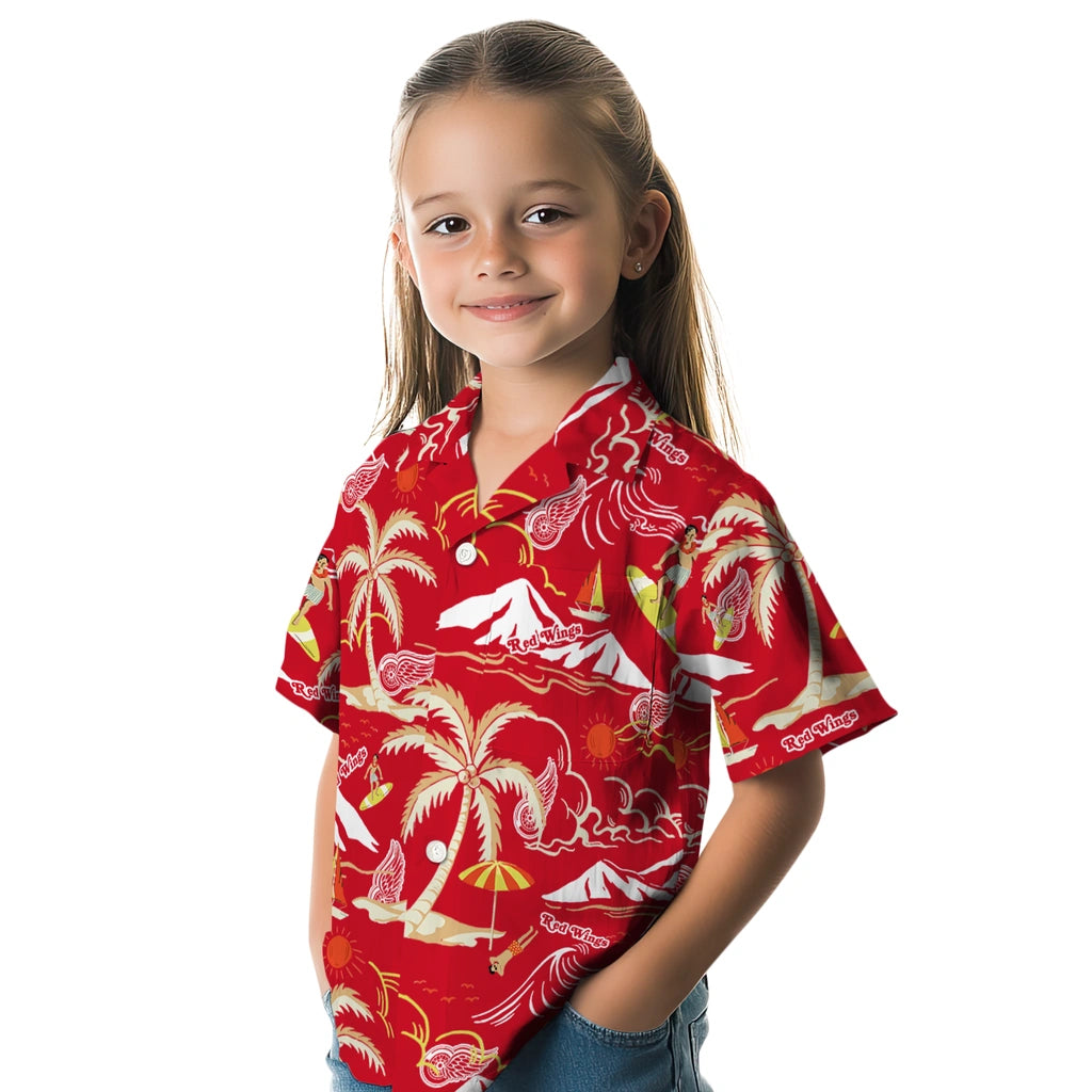 Detroit Red Wings Hawaiian Shirt - Palm Tree Island | Moonbestprint