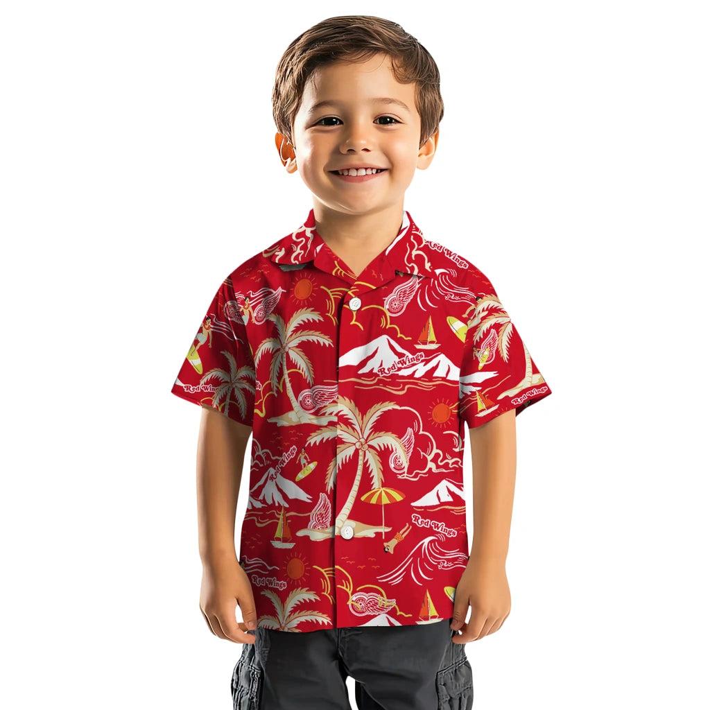 Detroit Red Wings Hawaiian Shirt - Palm Tree Island | Moonbestprint