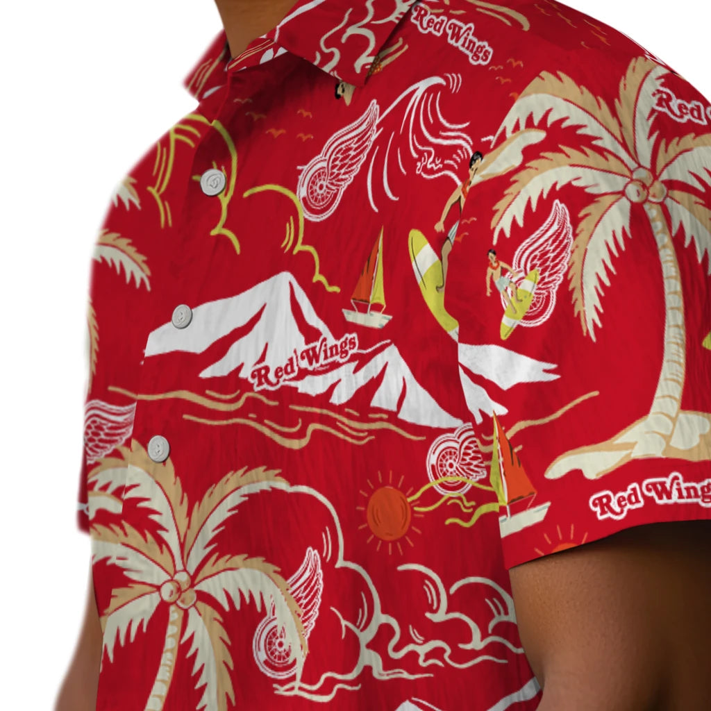 Detroit Red Wings Hawaiian Shirt - Palm Tree Island | Moonbestprint