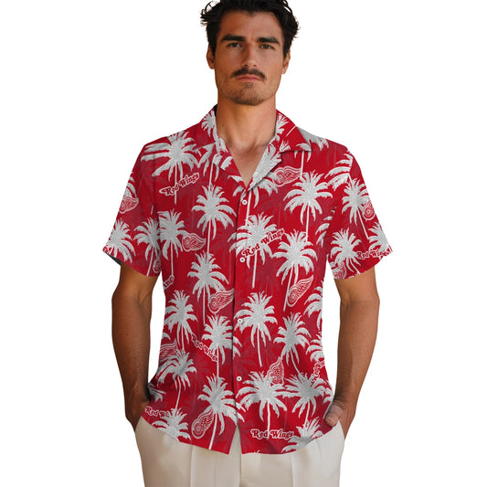 Detroit Red Wings Hawaiian Shirt - Palm Tree Motif | Moonbestprint