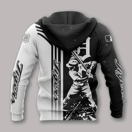 Detroit Tigers Black And White MLB All Over Print Hoodie -Moonbestprint