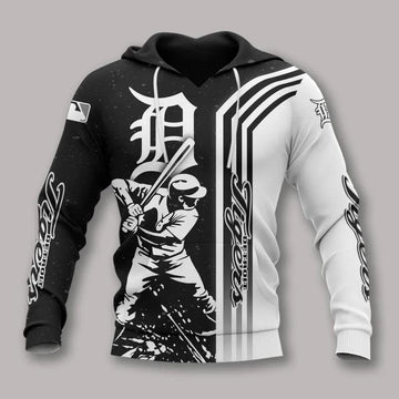 Detroit Tigers Black And White MLB All Over Print Hoodie -Moonbestprint