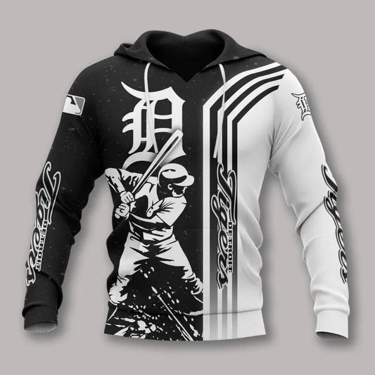 Detroit Tigers Black And White MLB All Over Print Hoodie -Moonbestprint