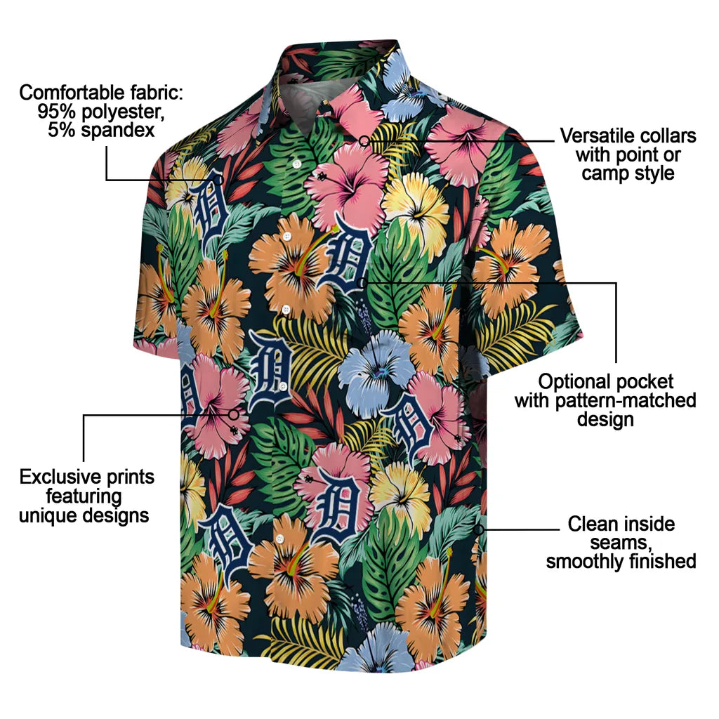 Detroit Tigers Hawaiian Shirt - Brilliant Hibiscus Garden | Moonbestprint