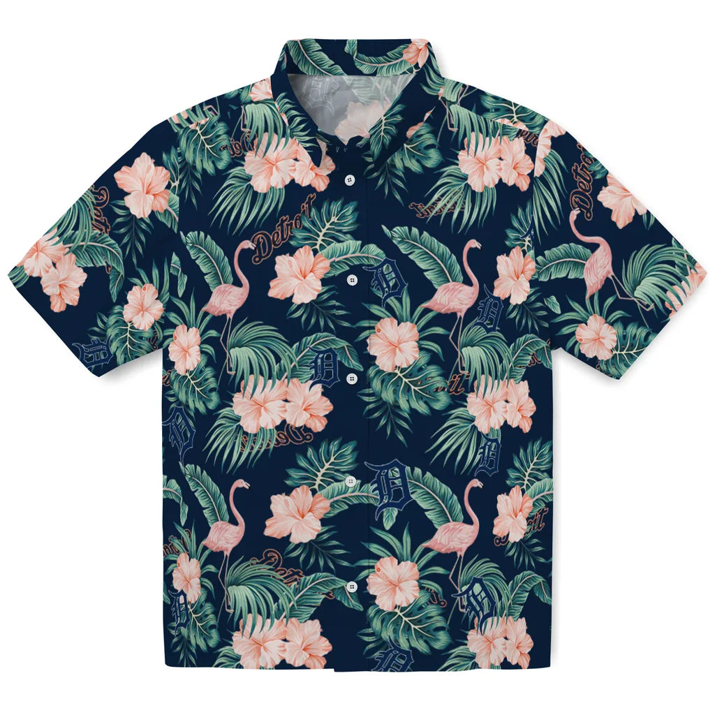 Detroit Tigers Hawaiian Shirt - Flamingo and Hibiscus | Moonbestprint