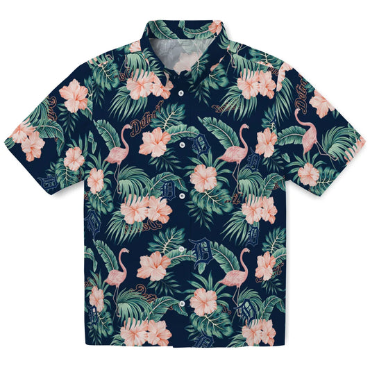 Detroit Tigers Hawaiian Shirt - Flamingo and Hibiscus | Moonbestprint